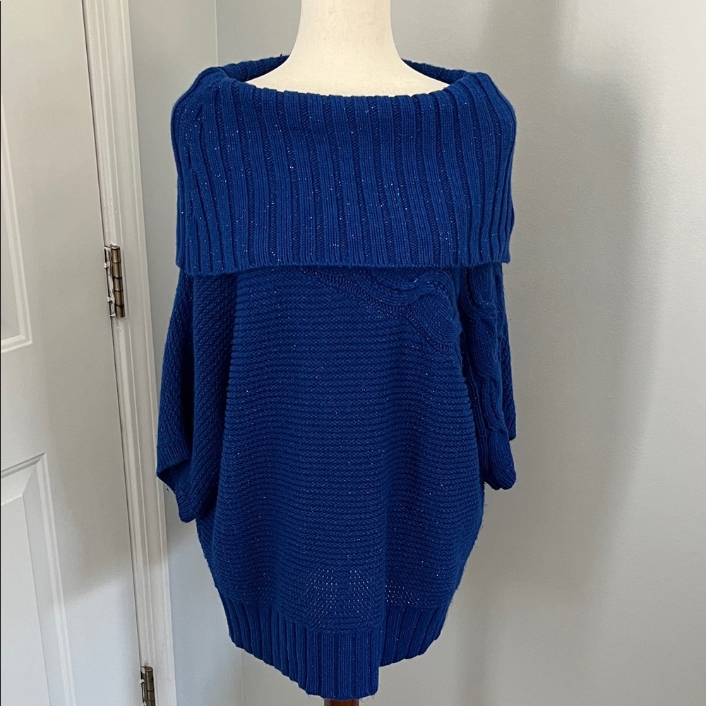 Jaclyn Smith Elegant Blue Knit Sparkle Turtleneck  Sweater XL